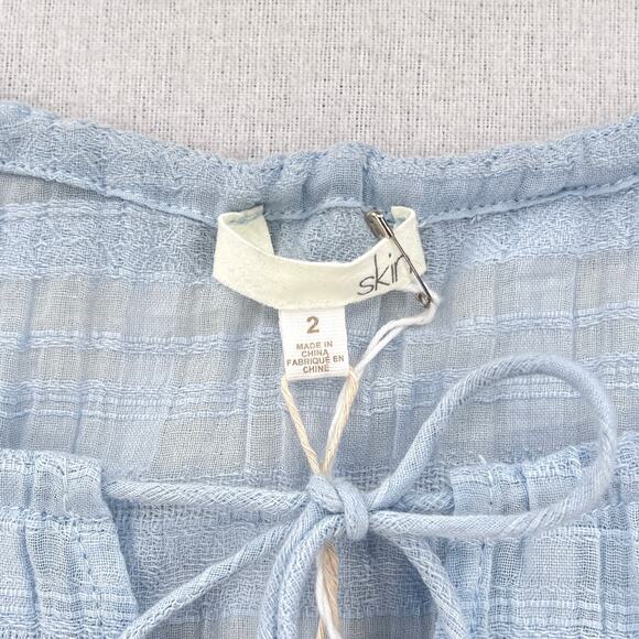 SKIN WORLDWIDE Textured Cotton Gauze Pajama Top Womens 2 Medium Light Blue NEW - Picture 10 of 16